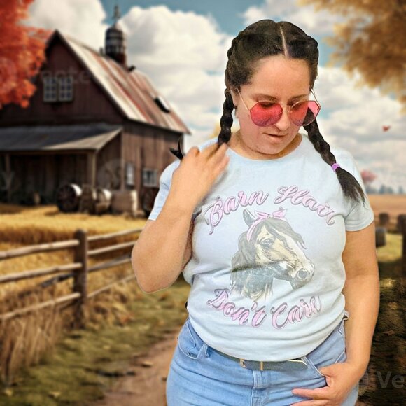Farm Fed Clothing Barn Hair Don't Care Graphic Shirt Horse Pullover Country Tee - Picture 4 of 11